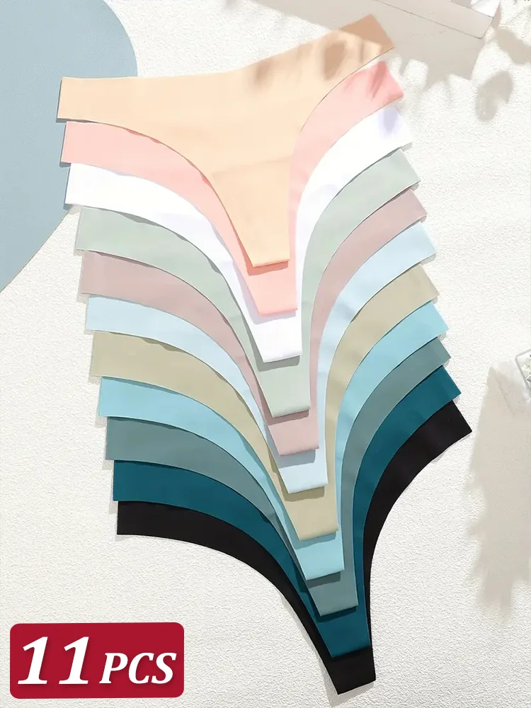 

11 шт./компл. женские бесшовные ультратонкие стринги из ледяного шелка, женское нижнее белье, сексуальные трусики с низкой талией, стринги, женские однотонные XS-XL