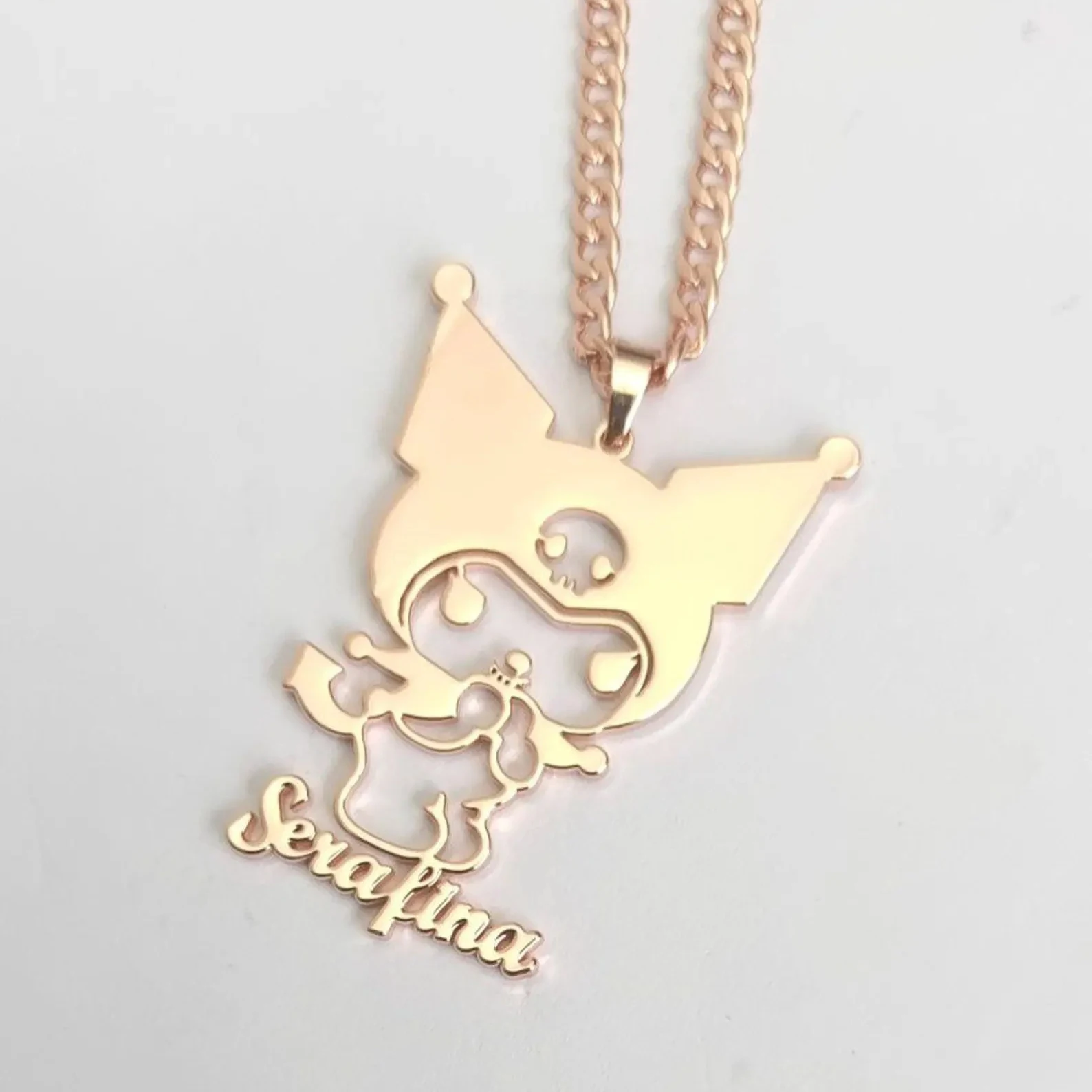 Sanrio Custom Cute Cartoon Kuromi Name Necklaces For Women Stainless Steel Kuromi Nameplate Necklace Birthday Lover Jewelry Gift