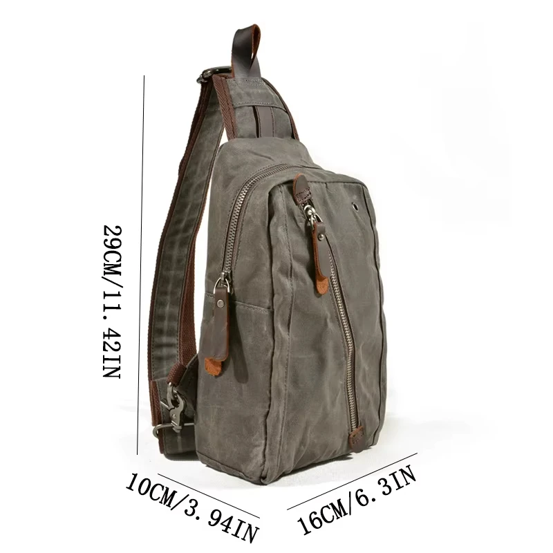 Waxed Canvas Chest Bag European Style Men Sling Bag Vintage Waterproof Small Knapsack For men