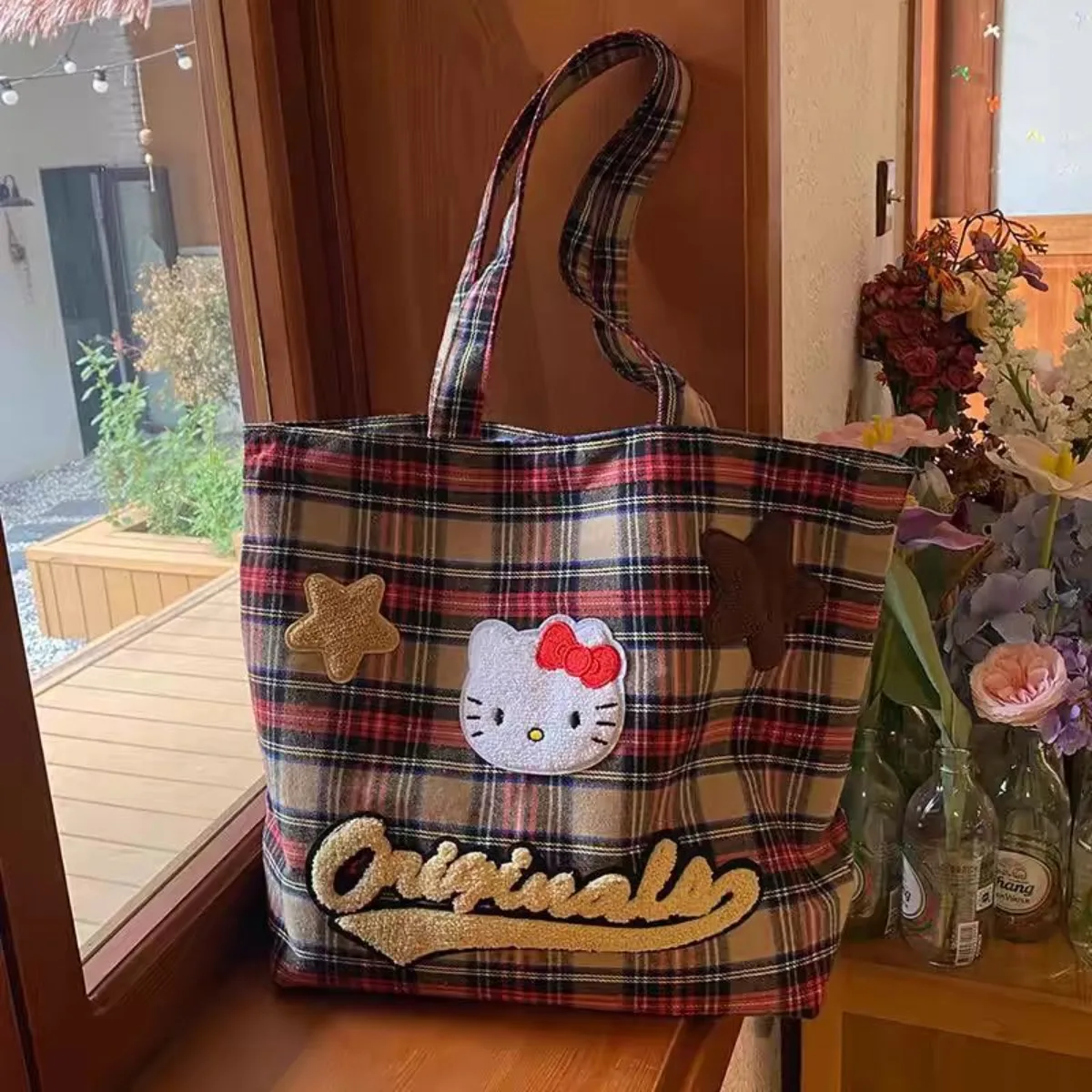 Hello Kitty Shoulder Bag MINISO Handbag Portable Large Capacity Students Laptop Book Storage Tote Bag