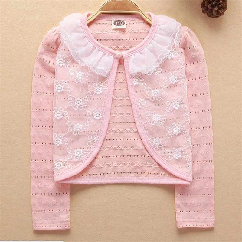 Spring and Summer New Baby Girl' Lace Edge Cardigan Casual Children's Long Sleeved Home Clothes Girls' Sweet Sunscreen Cardigan