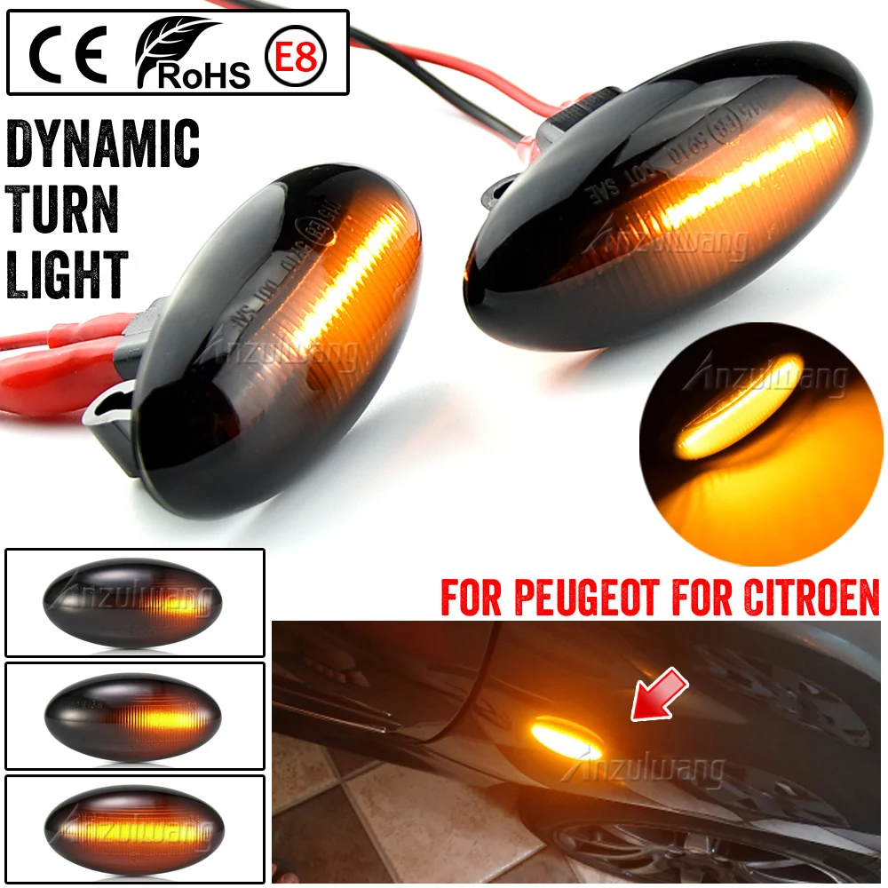 Pair Led Dynamic Turn Signal Side Marker Light For Peugeot 307 206 407 107 607 Sequential Blinker Light For Citroen C1 C2 C3