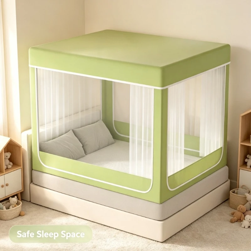 Full Enclosure Bed Canopy Mosquito Net with Blackout & Dustproof Function for Bedroom Home Use Three-Door Design