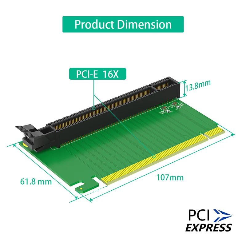 Conector PCIE X16 macho a hembra, convertidor inverso PCI Express 16X 3,0, elevador de tarjeta de expansión PCI-E X16, 61,8mm para escritorio 2U, nuevo