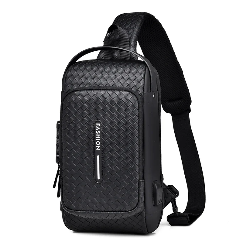 Zaino portatile con porta di ricarica USB borsa a tracolla per sport all'aria aperta con tracolla in PU maschile borsa a tracolla per uomo di moda borsa a nastro antifurto