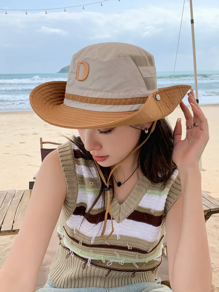 

Panama Western cowboy hat for women Summer shade Fisherman hat for women Outdoor Hiking for men sunscreen hat for women