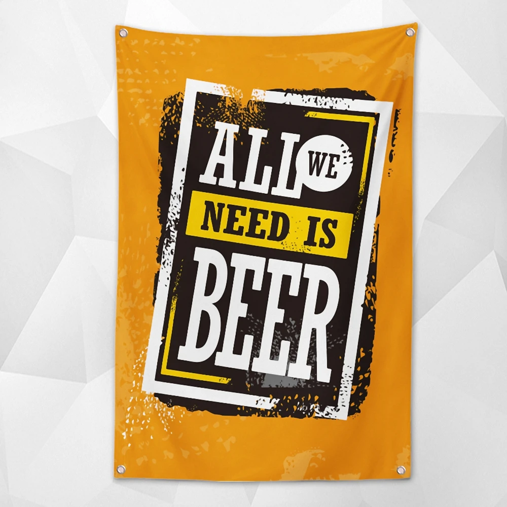 

ALL WE NEED IS BEER Wine Banner Flag Wall Painting Vintage Bar Pub Club Man Cave Wall Decor Tapestry Black Party Wall Art Poster