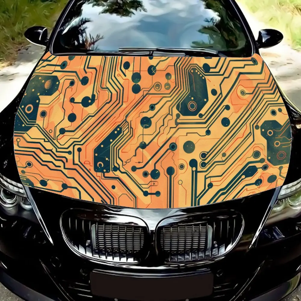 Circuit Board Stripe Pattern Car Hood Wrap Color Vinyl Sticker Truck Graphic Bonnet DIY Auto Accessories Decoration Decal Gift