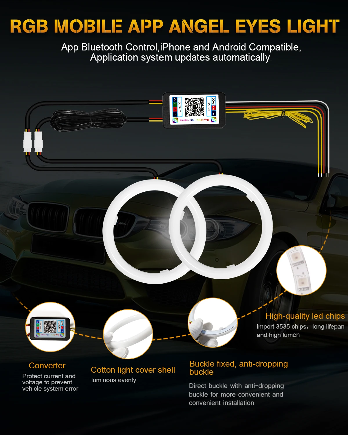 LED Angel Eyes Baumwolle Lichter mit Blinker APP Bluetooth RGB DRL Halo Ringe Für Auto Roller Motorrad 12V 24V