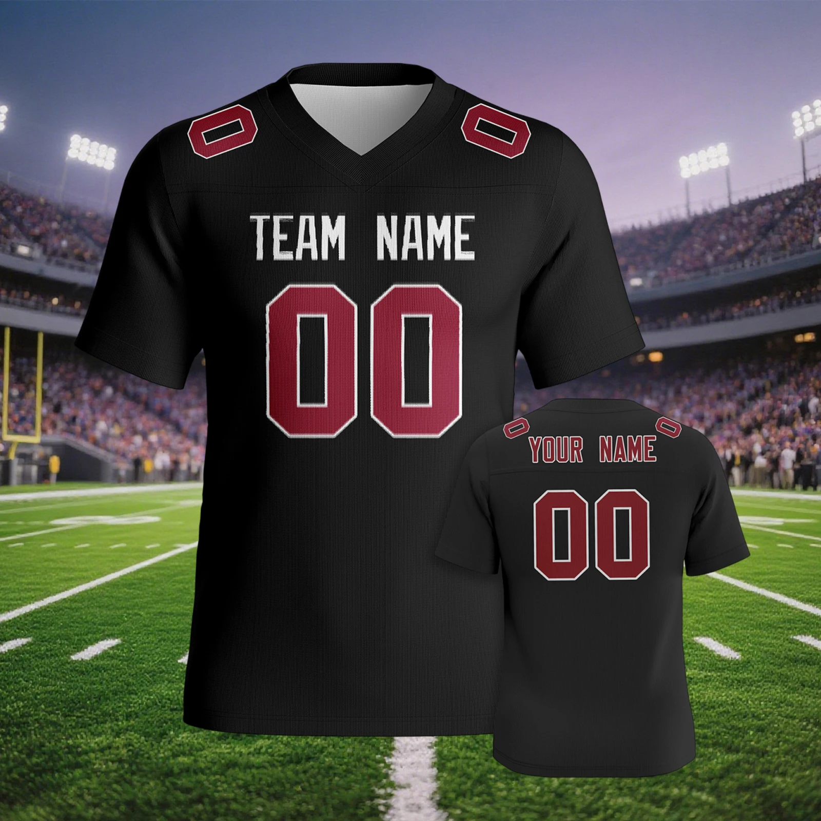 Custom American Football Jersey Personalized Black Red Football Jersey with Team Name Number Football Tee for Men Youth Women