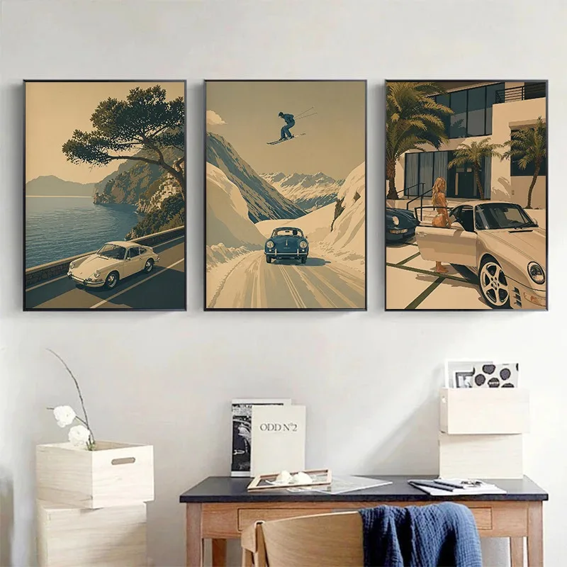 Retro Fashion Luxury Lifestyle Yacht Sports Car Alpine Skiing Travel Poster Canvas Painting Wall Pictures Home Bedroom Decor