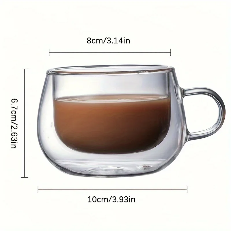 Leeseph 2pcs Double Wall High Borosilicate Glass Mug with Handle Coffee Milk Juice Water Cup Bar Drinkware Coffeeware Lover Gift