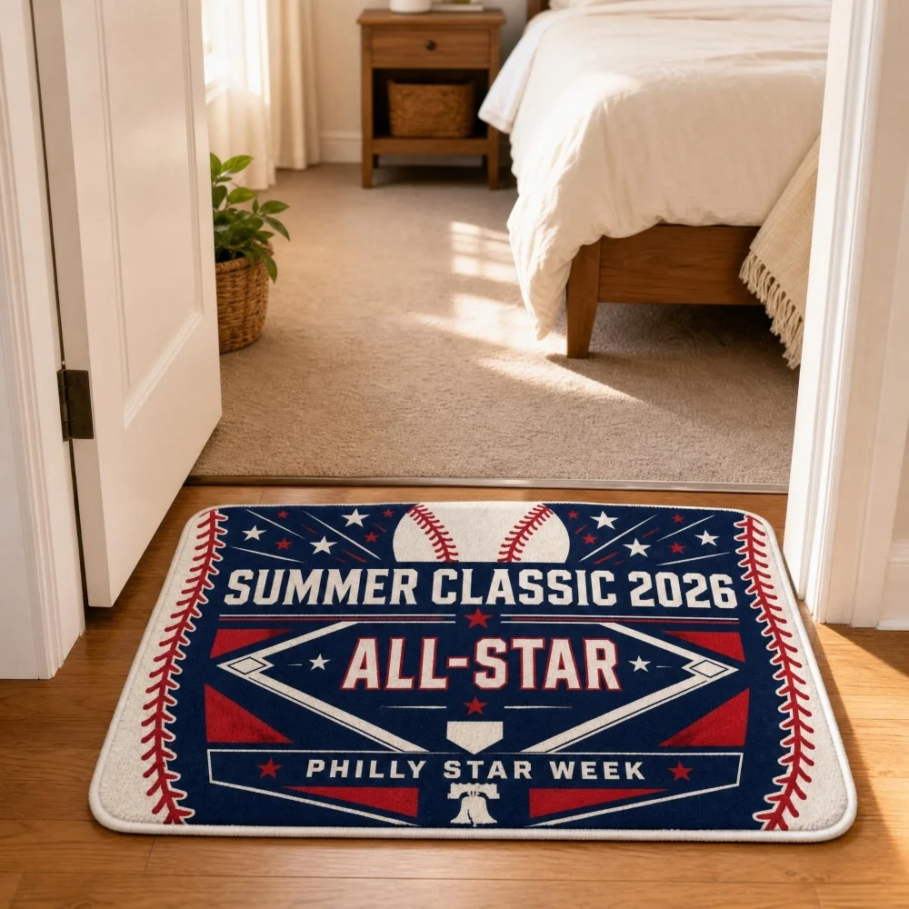 Crystal Velvet Non Slip Doormat Retro Baseball Star Print Water Absorbent Floor Rug Multi Size Indoor Entrance Bedroom Decor Mat