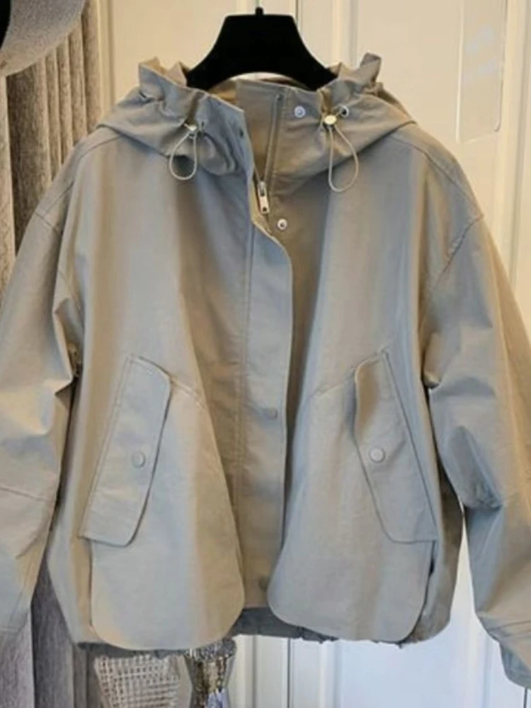 

Retro style fashionable jacket women in spring new assault suit trendy hooded drawstring design versatile casual coat