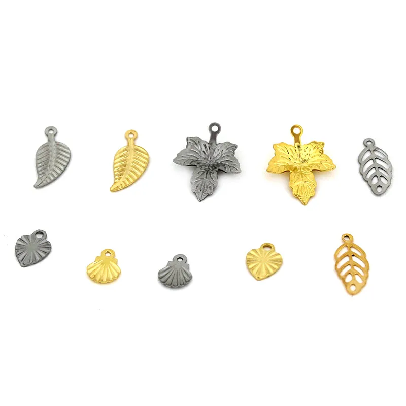 

50-30 шт., подвески в виде листьев дерева из нержавеющей стали, подвески в виде листьев/сердца любви/ракушек для серег, браслетов, аксессуары для изготовления ювелирных изделий своими руками