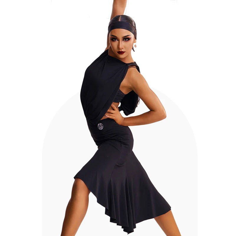 Sexy Sleeveless Black Latin Dance Dress Women Backless Latin Ballroom Rumba Salsa Dance Dresses Stage Practice Wear SL8830