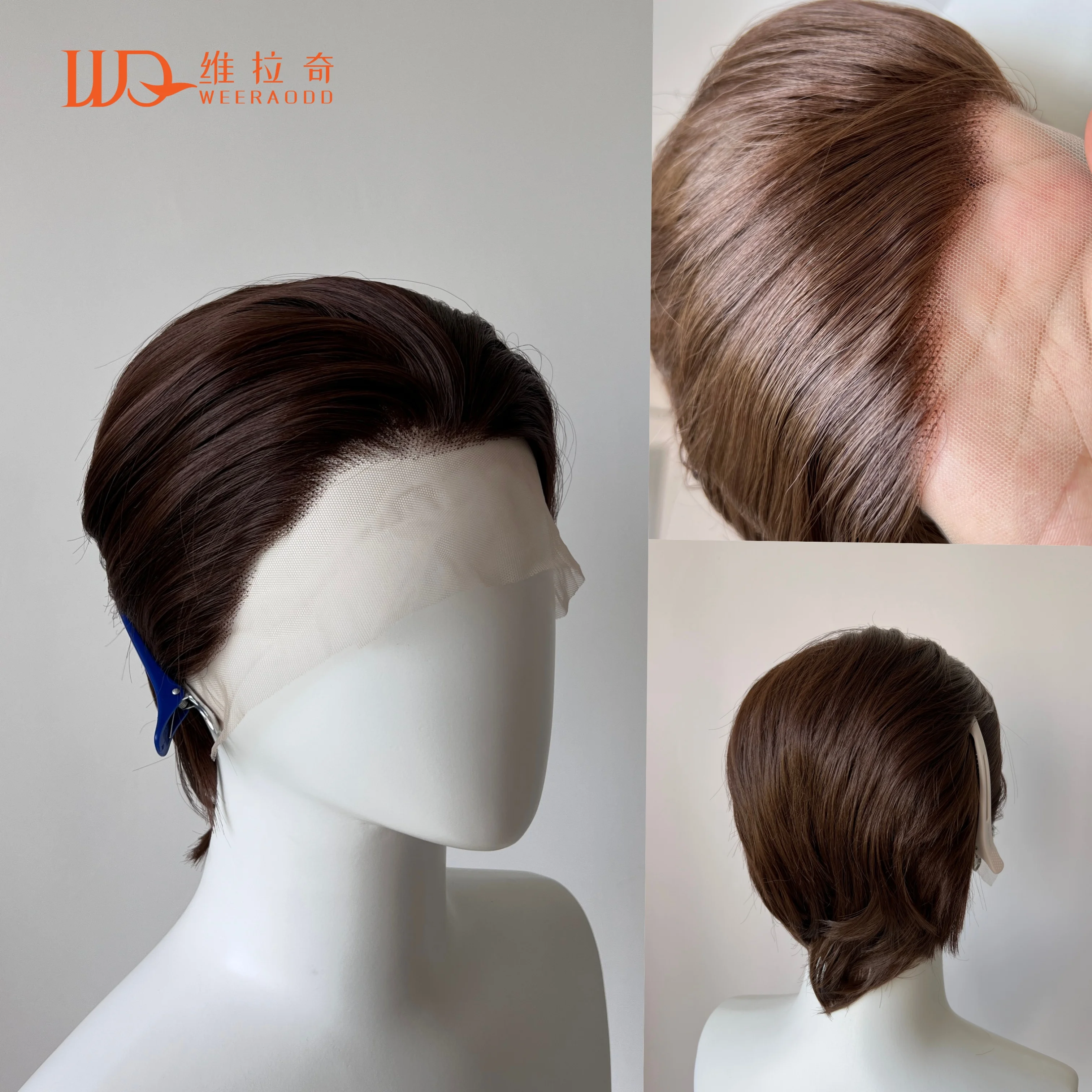 

Темно-коричневый короткий парик на шнуровке для мужчин 13*4 с высококачественными синтетическими париками на шнурке для косплея, плотность 150%, 8 дюймов