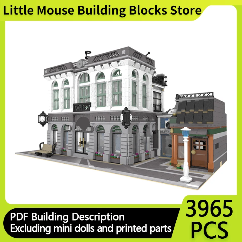 

Модель City Street View MOC, строительные кирпичи, банк с кофейни, модульные технологии, подарки, праздник, сборка, детские игрушки, костюм