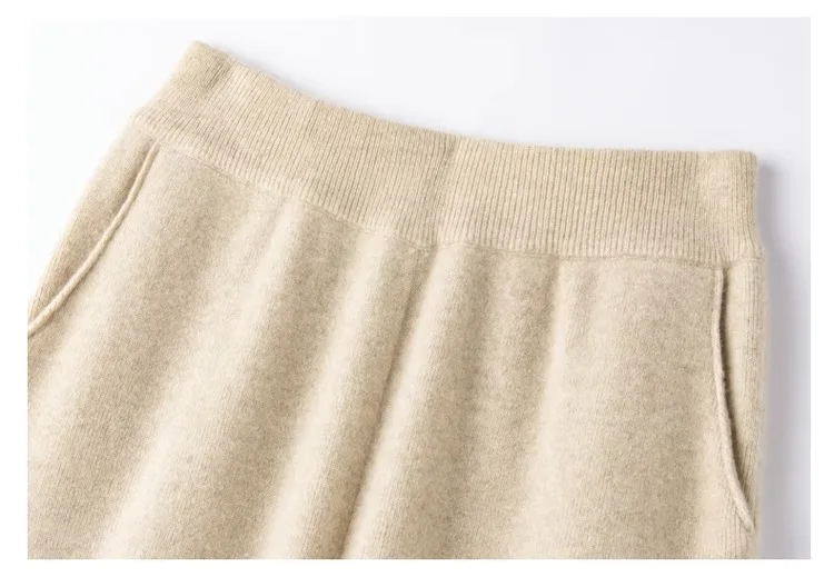 Elegant Pure High Waist Drooping Wide-Leg Pants Women's Outer Wear with Pockets Baggy Straight Trousers Knitted Mop Trousers