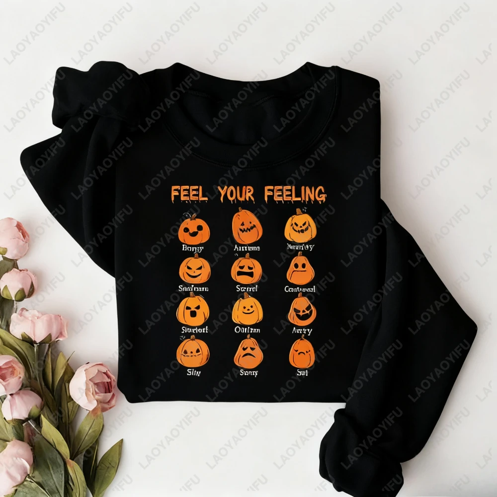 اشعر بمشاعرك، سويت شيرت وجه اليقطين للهالوين، ملابس عصرية للشارع الرهيبة، ملابس رياضية للنساء، هوديي أنيق