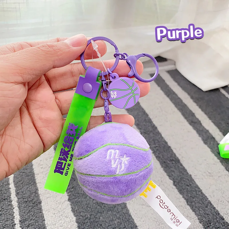 New Boutique fashione Simulated basketball plush pendant creative doll keychain purple blue ball plush doll book bag accessories