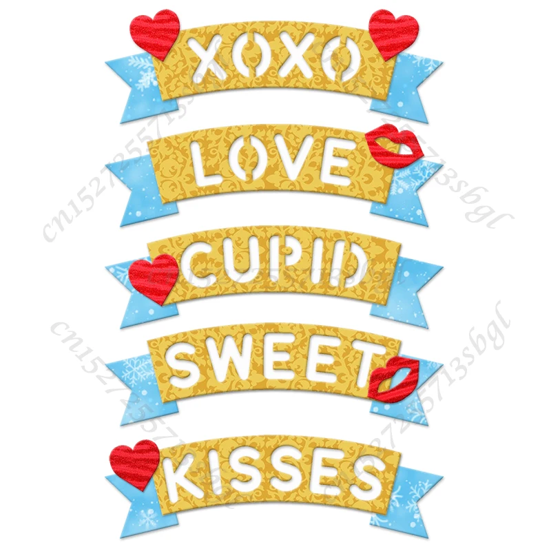 Valentine Banner(Love,Xoxo,Kisses,Sweet,Cupid) New Wooden Cutting Dies Suitable for Common Mold Scrapbook Machines on the Market