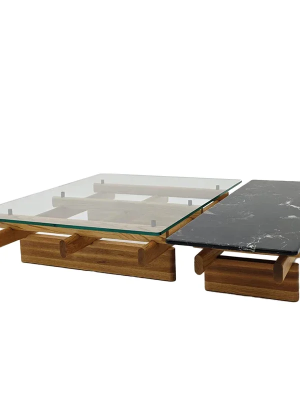 Modern wabi-sabi wind grid building block coffee table household log wind combination set