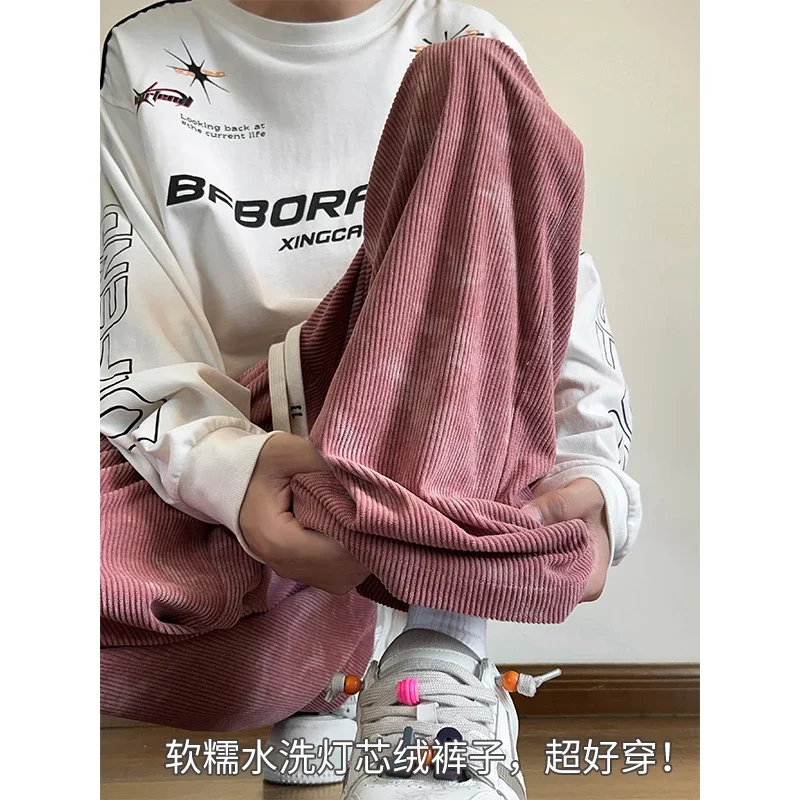 Pop Corduroy Pants Men Oversized Retro Straight Casual Pants Men Streetwear Hip-hop Loose Tie Dye Pants Mens Vintage Trousers M-
