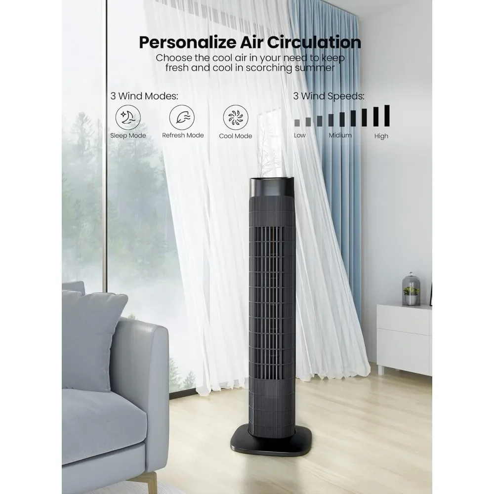 مروحة برجية لغرفة النوم، 80 متأرجحة مع جهاز تحكم عن بعد، مؤقت 7.5 ساعة، 3 سرعات، لمكتب الغرفة 32 بوصة