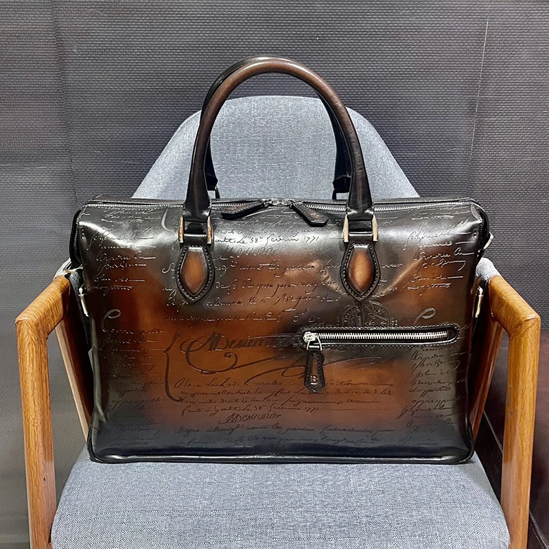 DIMY 2025 men's new business briefcase men's leather high-end luxury handmade retro polished handbag shoulder bag men's bag