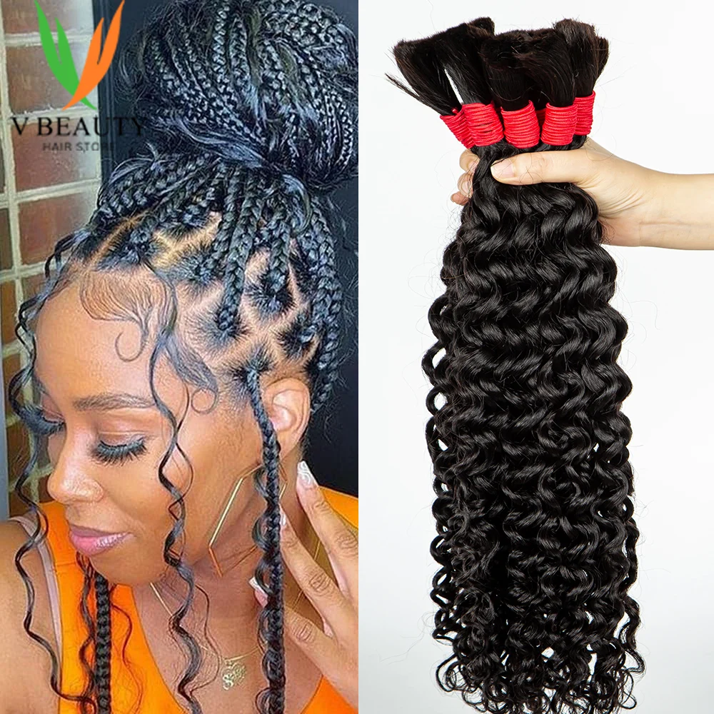 V Beauty cabello trenzado humano a granel para trenzas bohemias sin trama onda de agua cabello a granel para mujeres cabello humano virgen rizado trenza de diosa