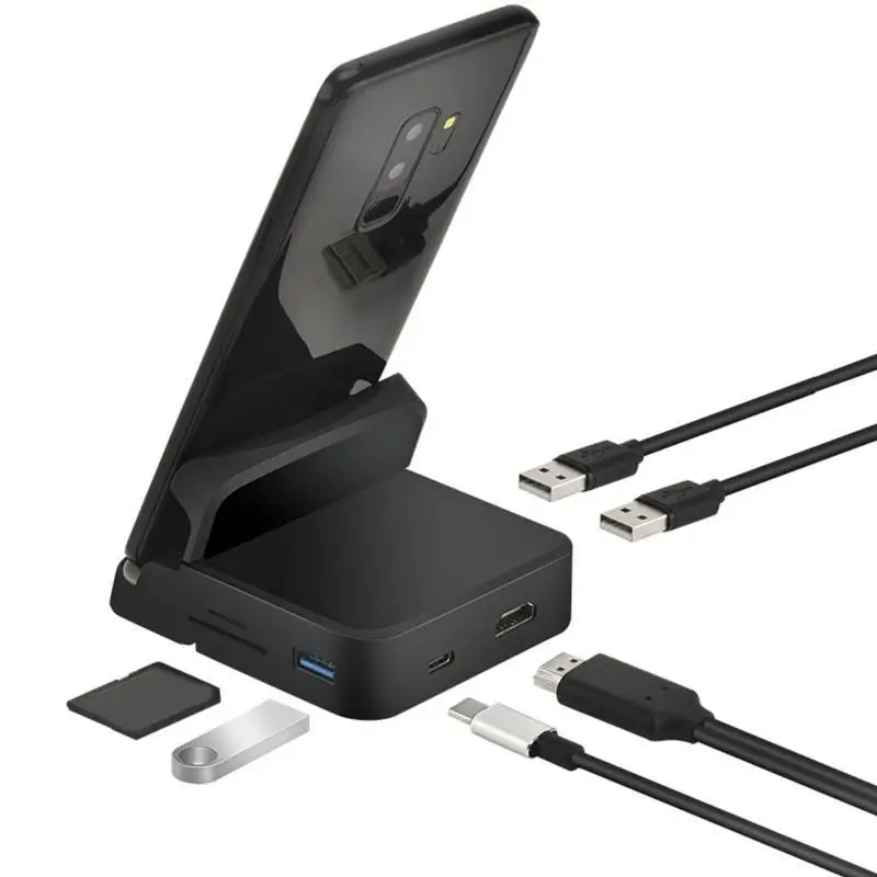 محطة إرساء عالمية من النوع C HUB حامل هاتف محمول بمنفذ USB TF قارئ بطاقات محطة إرساء منفذ متوافقة مع