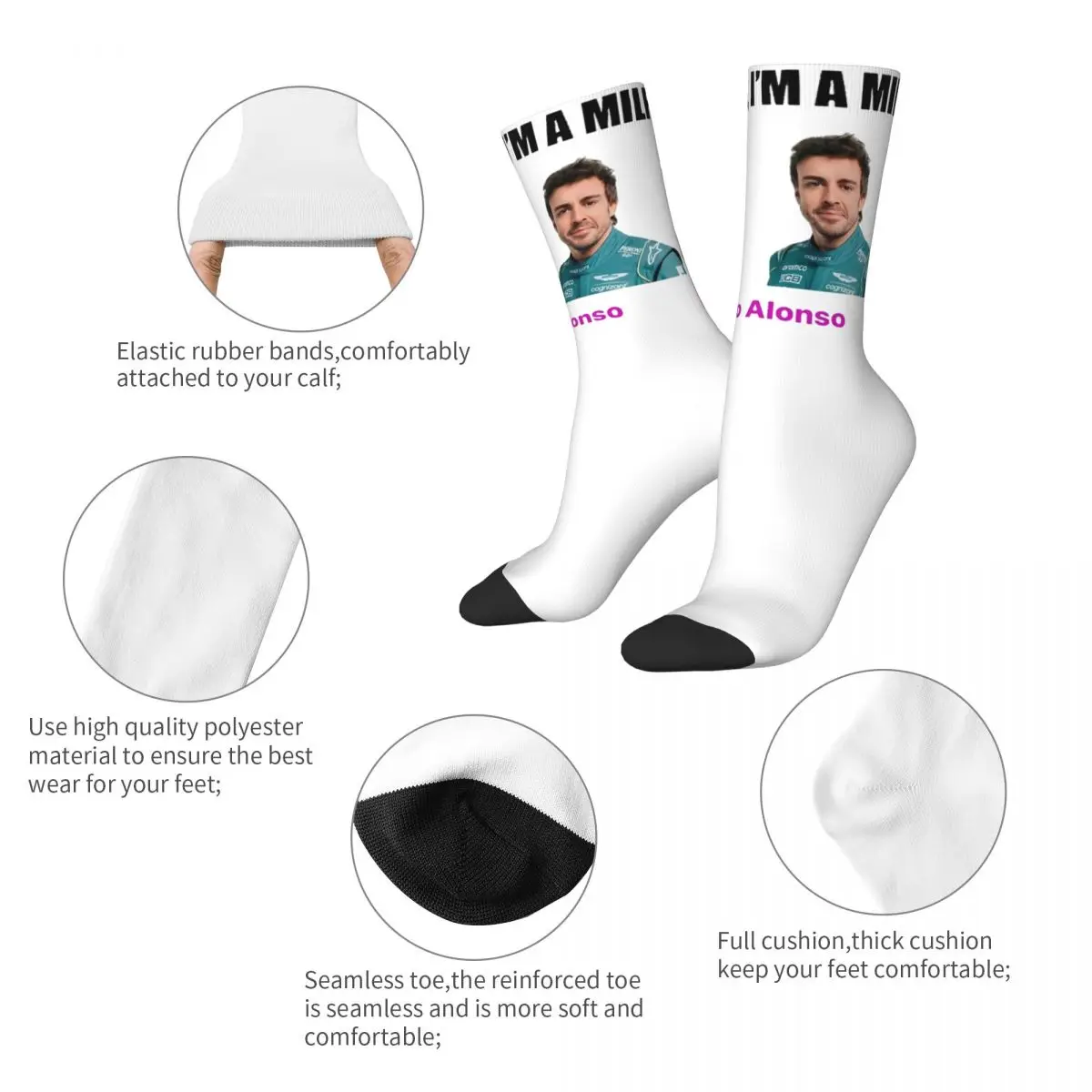 Man I Love Fernando Alonso Design Crew Socks Product for Female Male Flexible Printed Socks