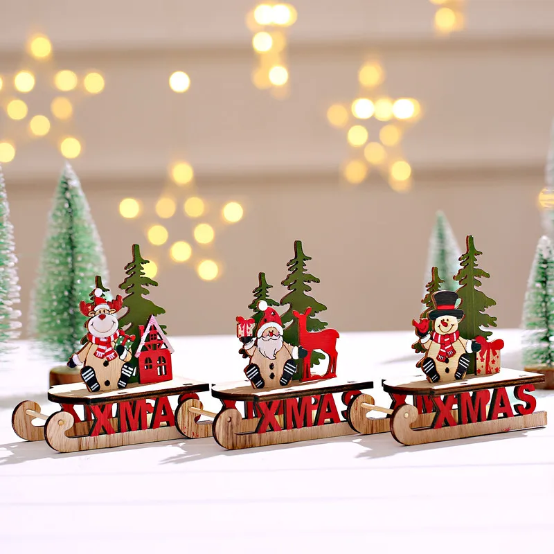 

Snowma Wooden Desktop Christmas Decorations Xmas Sleigh Santa Claus Deer Cart Merry Christmas Party Home Decor For 2023 Naviidad