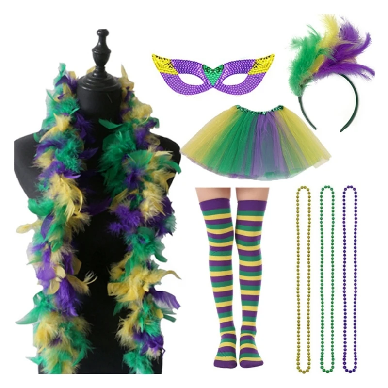 

Vintage Headband with Mardi Gras Half Mask&Necklace&Scarf Girls Prom Party Set Drop Shipping