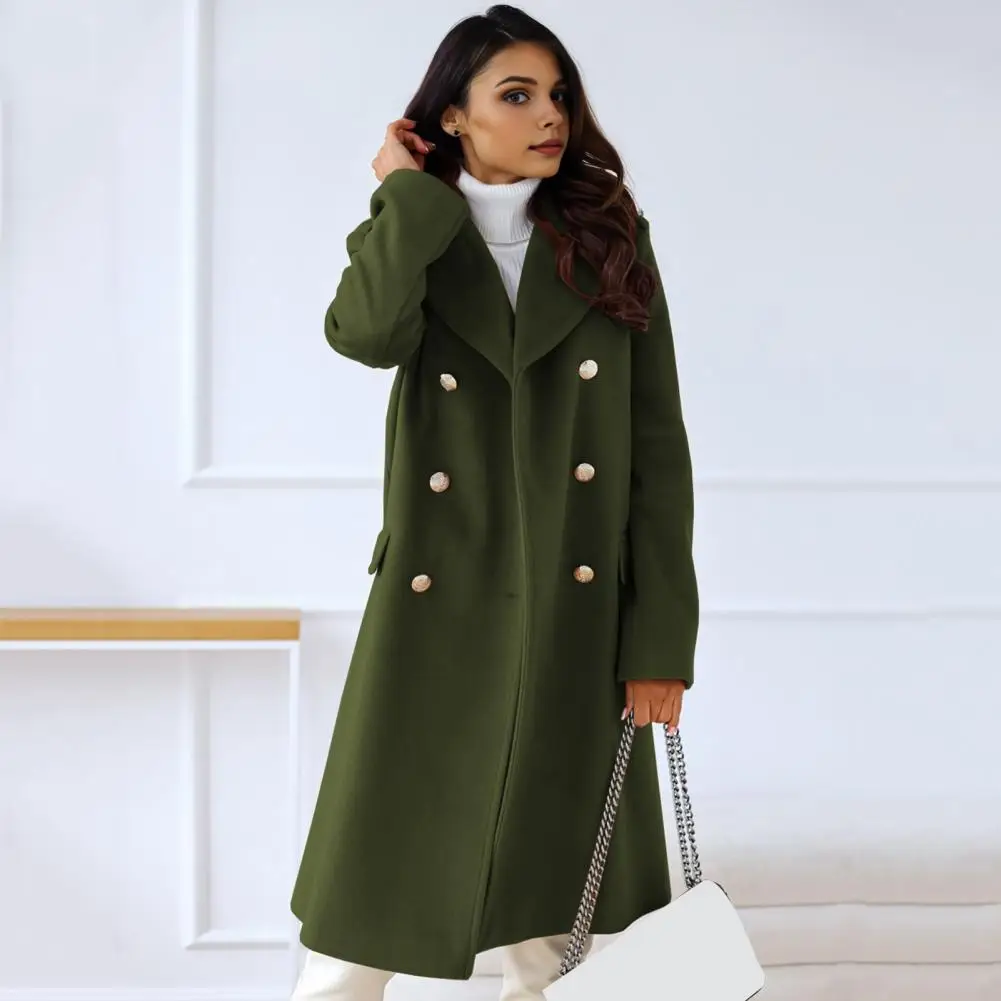 Women Coat Women Long Coat Women’s Winter Overcoat with Turn-down Collar Double-breasted Cardigan Coat Thermal for Commuting
