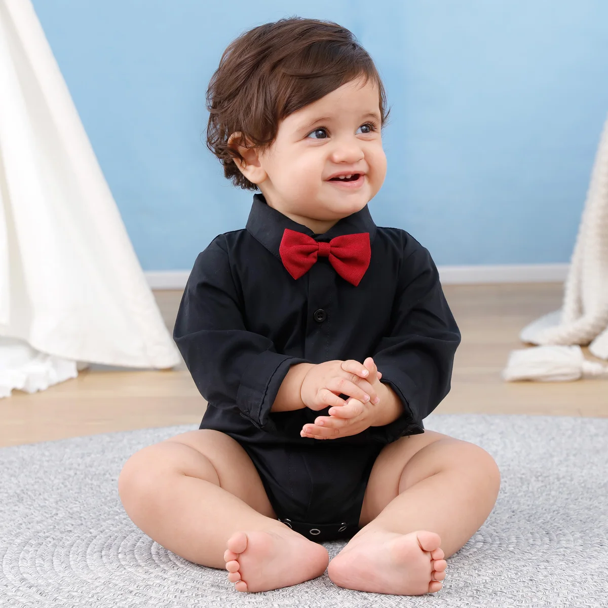 Baby Boys Dress Shirt Newborn Baptism Bodysuit Infant Wedding Christening Chritmas Formal One Piece Gentlemen Party Rompers