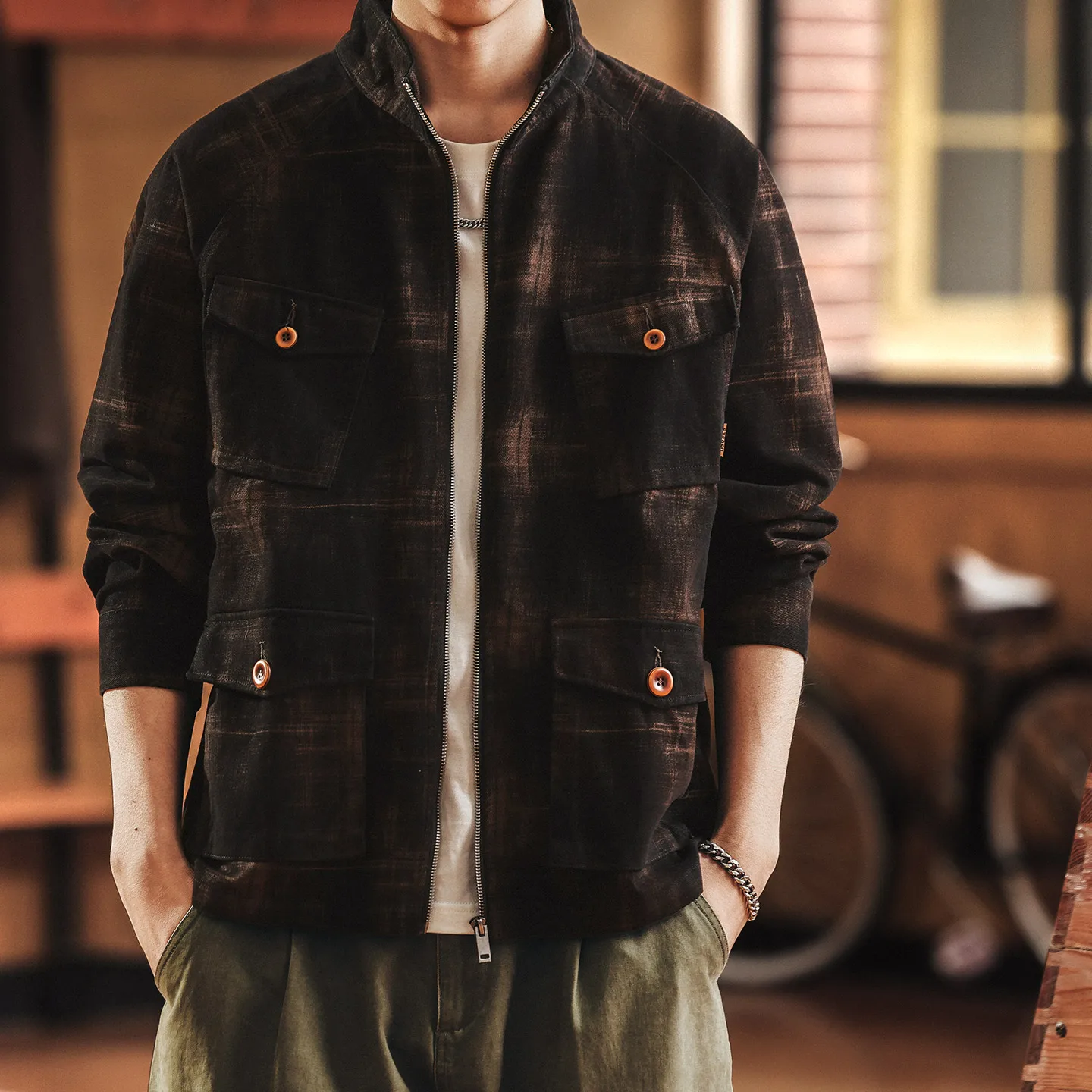 

Men's autumn and winter new retro mottled work jacket, loose washable short casual coat
