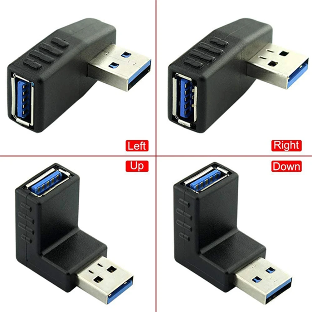 4PCS USB 3.0 Adapter Couplers 90 Degree Male to Female USB Connector - Including Left,Right,Up,Down Angle Adapter