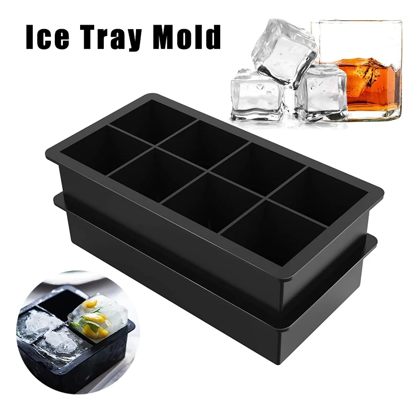 Big Ice Tray Mold Food Grade Silicone Ice Cube Square Tray Mold Kitchen Bar Ice Grid Cube Mold DIY Ice Maker 4/6/8 Grid Black
