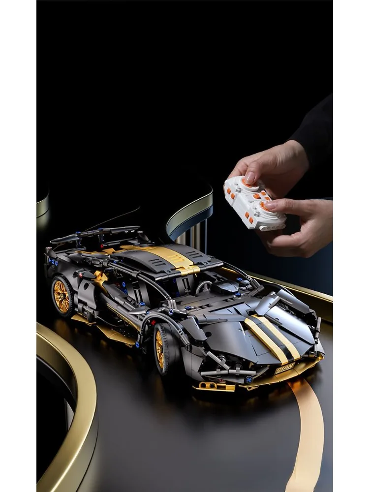 Technology 1:14 Black Supercar Racing Building Blocks Assembled Brick Car Toy Gift for Boys Birthday Present