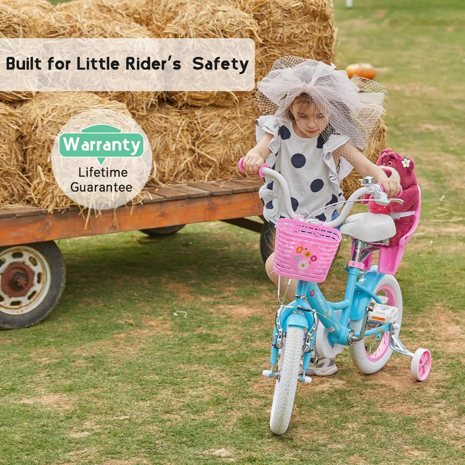 Bicicleta de estilo princesa para niñas, bici de 14 pulgadas para niños de 2 a 13 años, con asiento, cesta y tren
