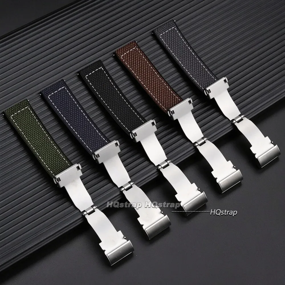 Premium Nylon Silicone Watch Strap 20mm 22mm for Seiko for Rolex Universal Bracelet Folding Buckle Quick Release Waterproof Band