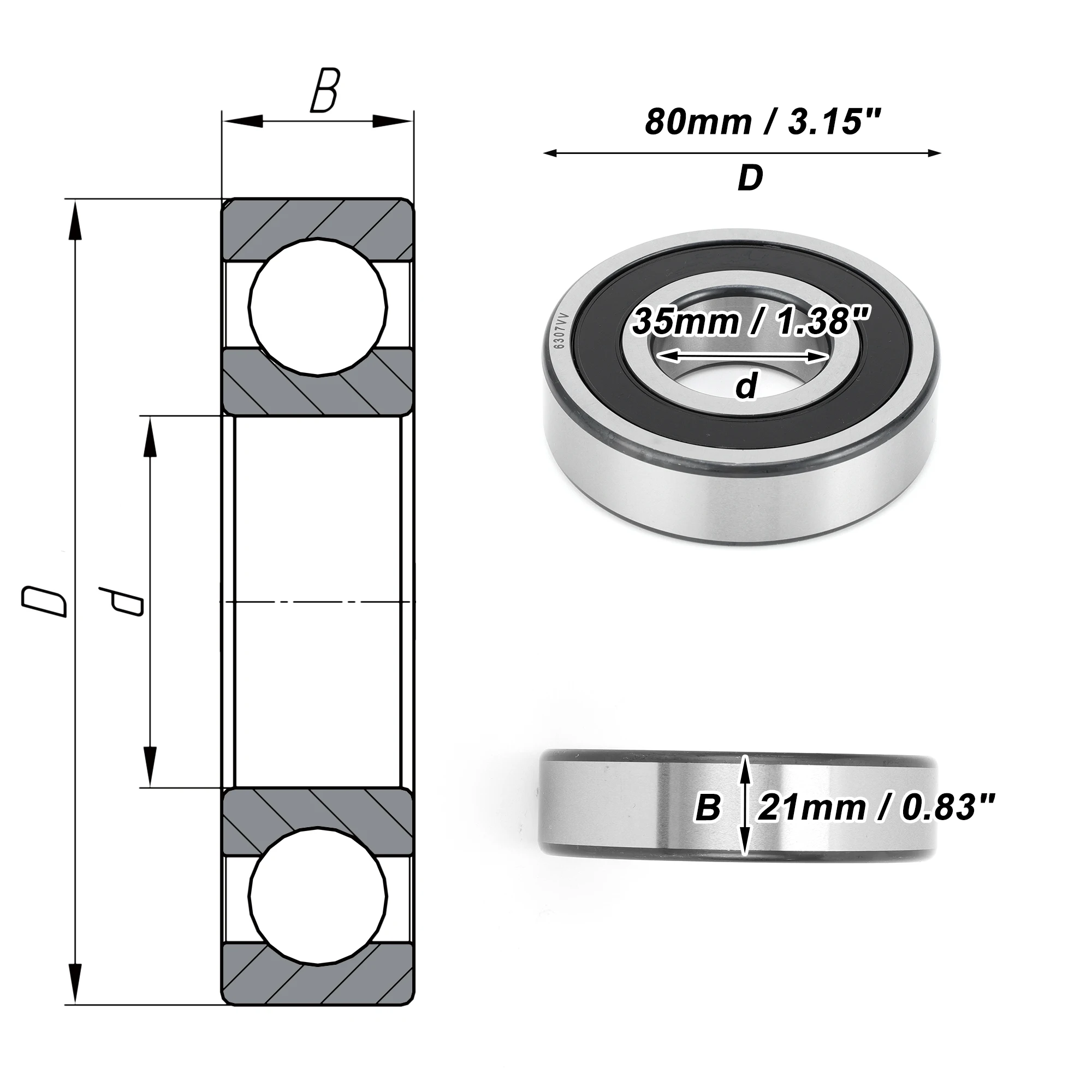 Motoforti 6307VV Deep Groove Ball Bearings P6 35x80x21mm Lubricated Bearings Double Rubber Seal Scooter Skateboard Wheel image 4
