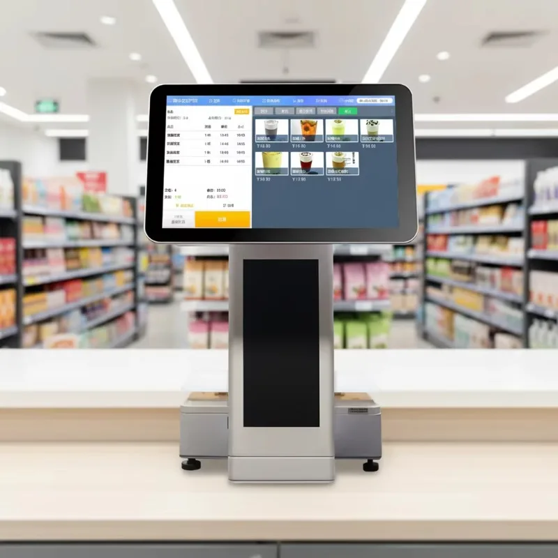 Checkout System All-in-One POS with Integrated Printer Scanner Scale and Customer Display Powered by I-ntel Core Processors