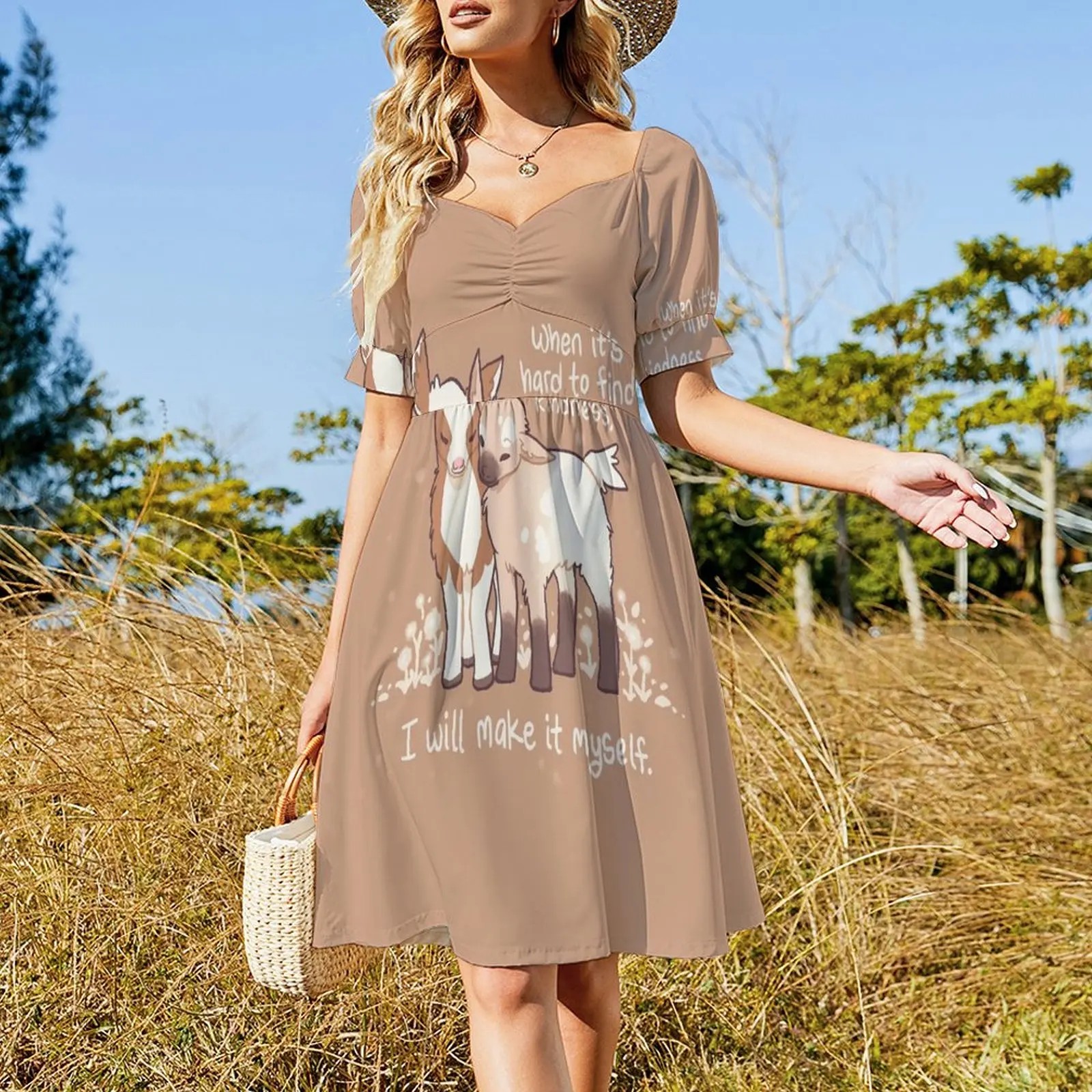 When it's hard to find kindness, I will make it myself Baby Goats Short Sleeved Dress dress for woman Dress