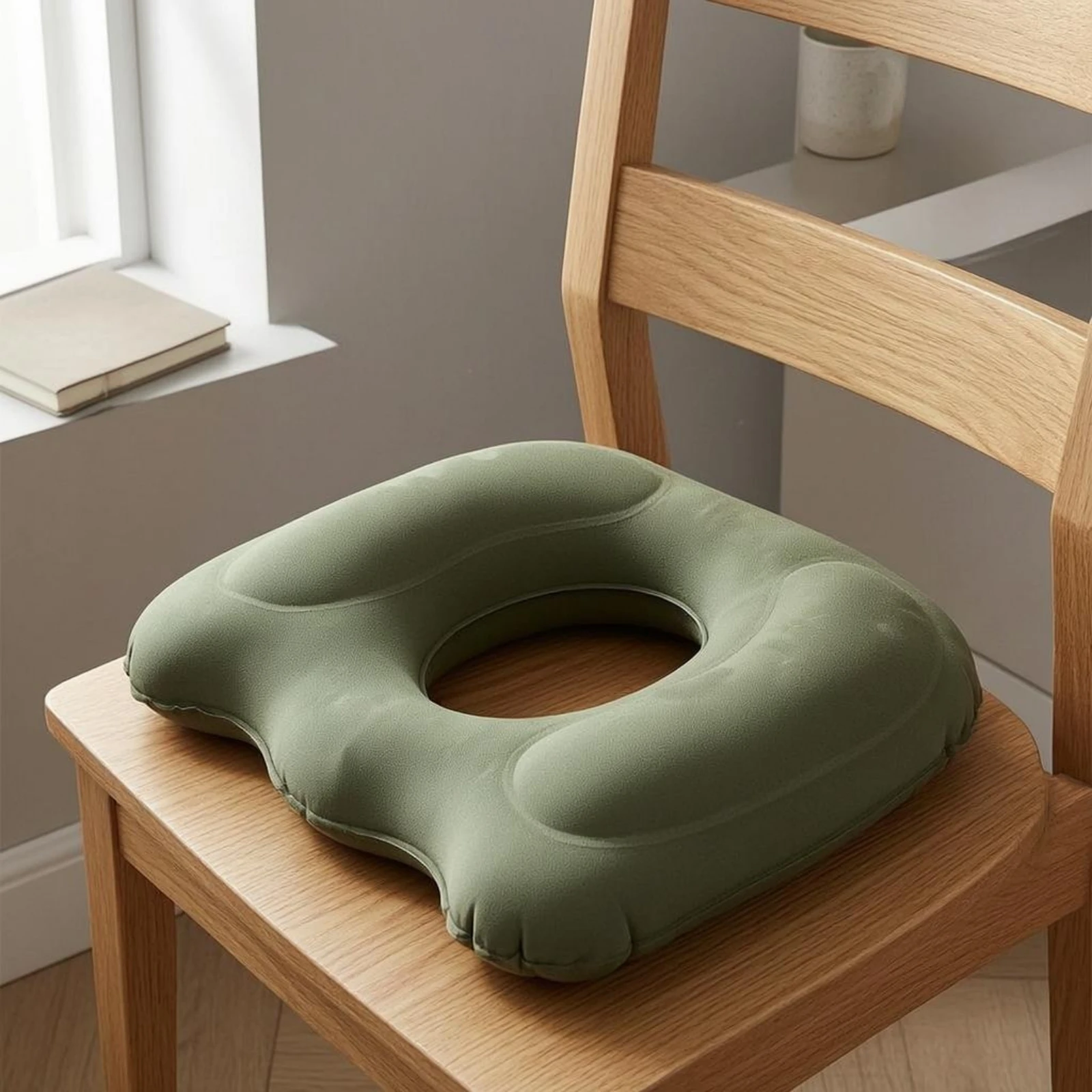 Seat Cushion with Center Opening Flocked Inflatable Seat Cushion Seating Aid Contoured Easy to Clean