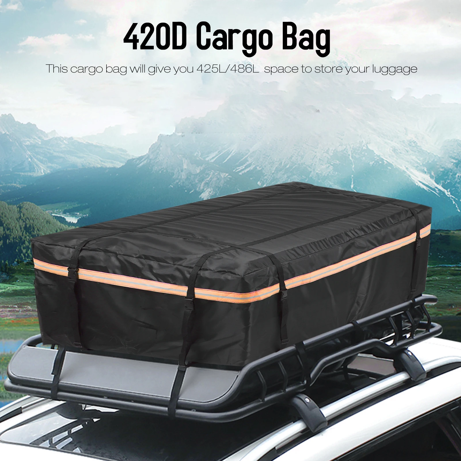 420D Cargo Bag Car Roof Cargo Carrier with Night Reflective Strip Universal Luggage Bag Storage Cube Bag for Travel Camping