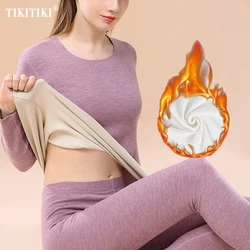 Women's Thermal Underwear Set Winter Thickened Seamless High Elasticity Round Neck Long Johns Suit Bottoming Thermos Lingerie