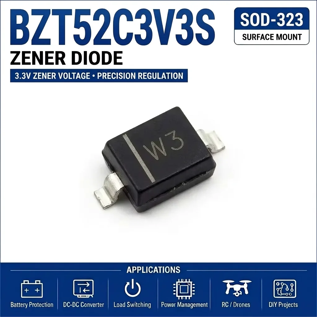 (100 pcs) BZT52C3V3S/BZT52C3V3 SOD-323/SOD-123 (Marking W3) 52C3V3S 52C3V3 - Zener Diode 3.3V BZT52